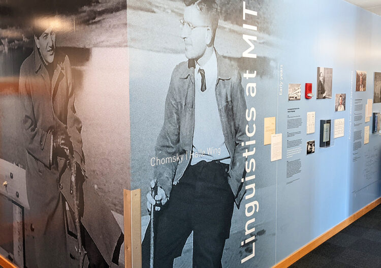The Chomsky Halle Wing exhibit wall was designed by Paul Montie Design with contributions from Athulya Aravind
