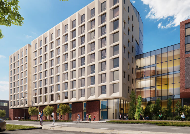 Graduate Junction is split between two buildings framing a gateway to Fort Washington Park and the Cambridgeport neighborhood.
