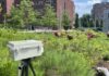 A heat sensor captures data in the Kendall/MIT Open Space.