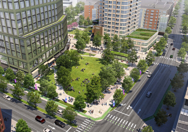The community space of the Volpe plan pictured in MIT’s master plan.
